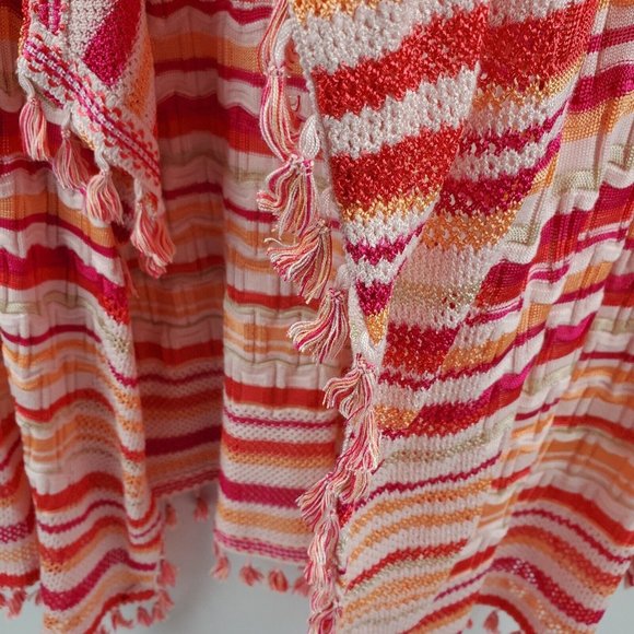 Chicos Womens Wave Tassel Cardigan Sweater Orange Pink Stripe Chicos 1=Medium - Picture 8 of 13